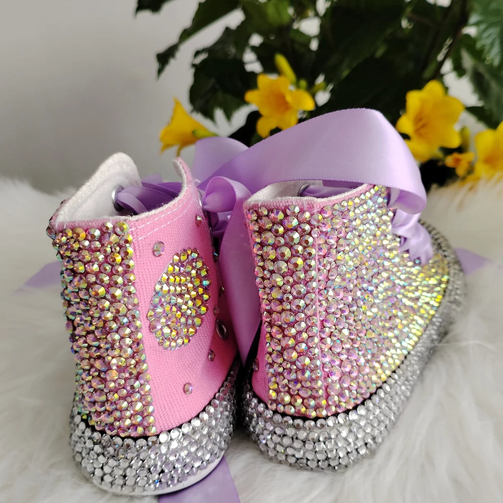 Kids Girls Handmade Rhinestones Bling Canvas Shoes childrensterritory