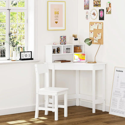Kids Wooden Study Desk and Chair with Storage and Hutch childrensterritory
