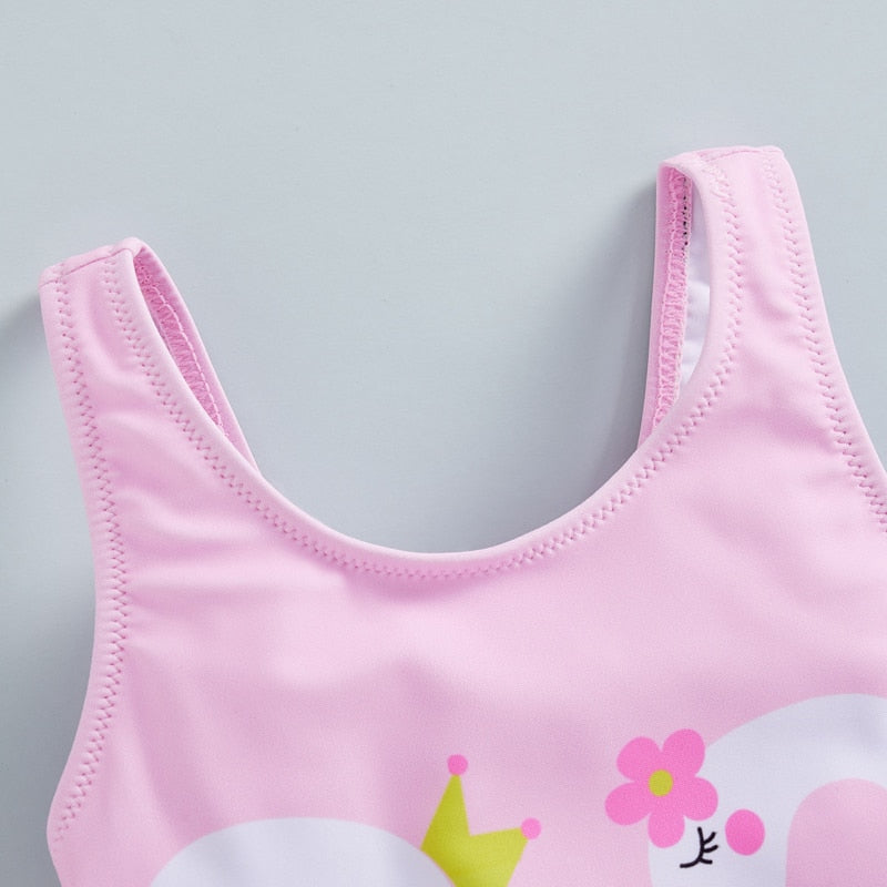 Swan Print Kid Girls Sleeveless Round Neck Beach Bodysuit childrensterritory