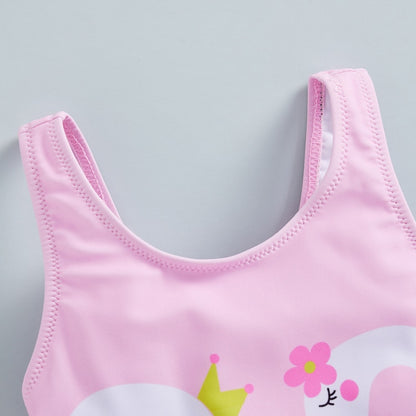 Swan Print Kid Girls Sleeveless Round Neck Beach Bodysuit childrensterritory