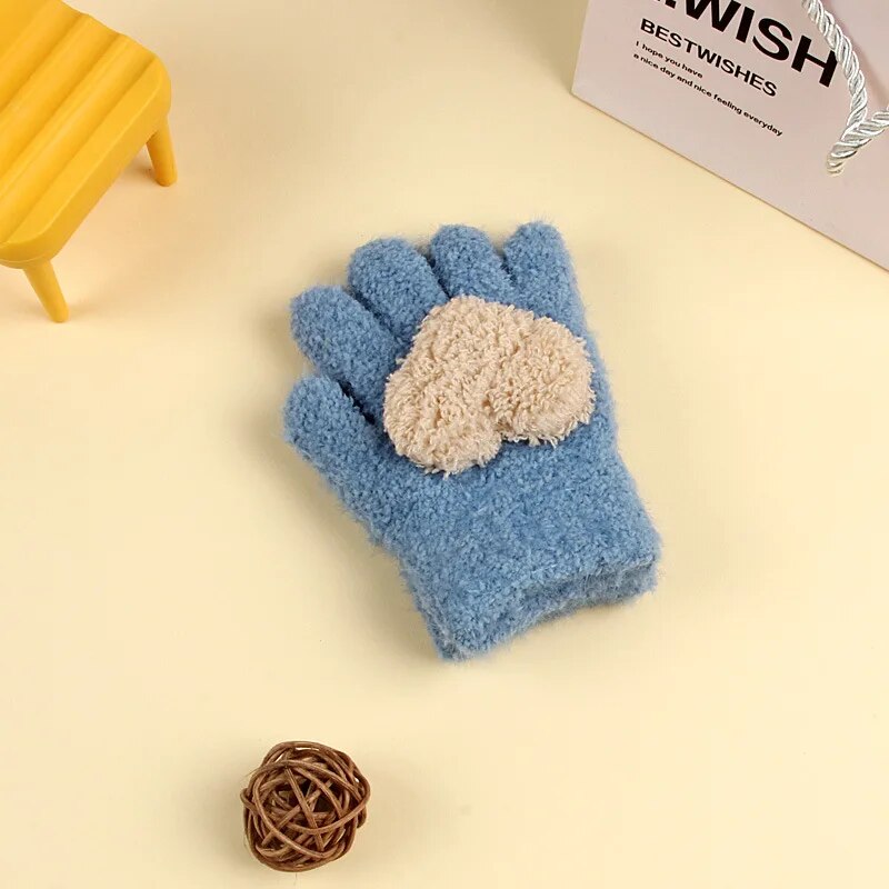 Kids Cartoon Design Furry Coral Fleece Short Gloves Mittens childrensterritory