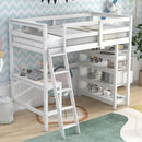 Stylish Kids Twin Loft Bed with Shelves, Desk, and Ladder childrensterritory