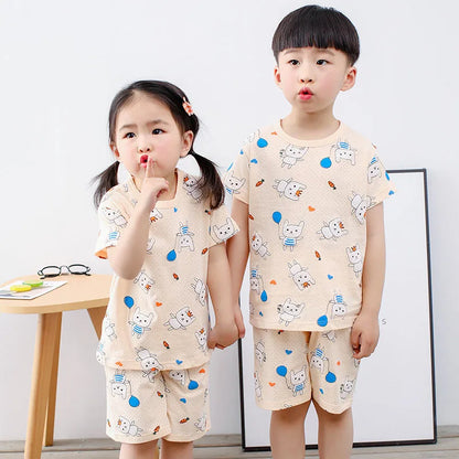 Kids Cartoon Print Short Sleeves Summer Pajamas Sets childrensterritory