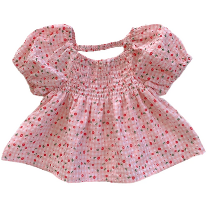 Korean Style Square Collar Little Girls Floral Pleated Tops childrensterritory