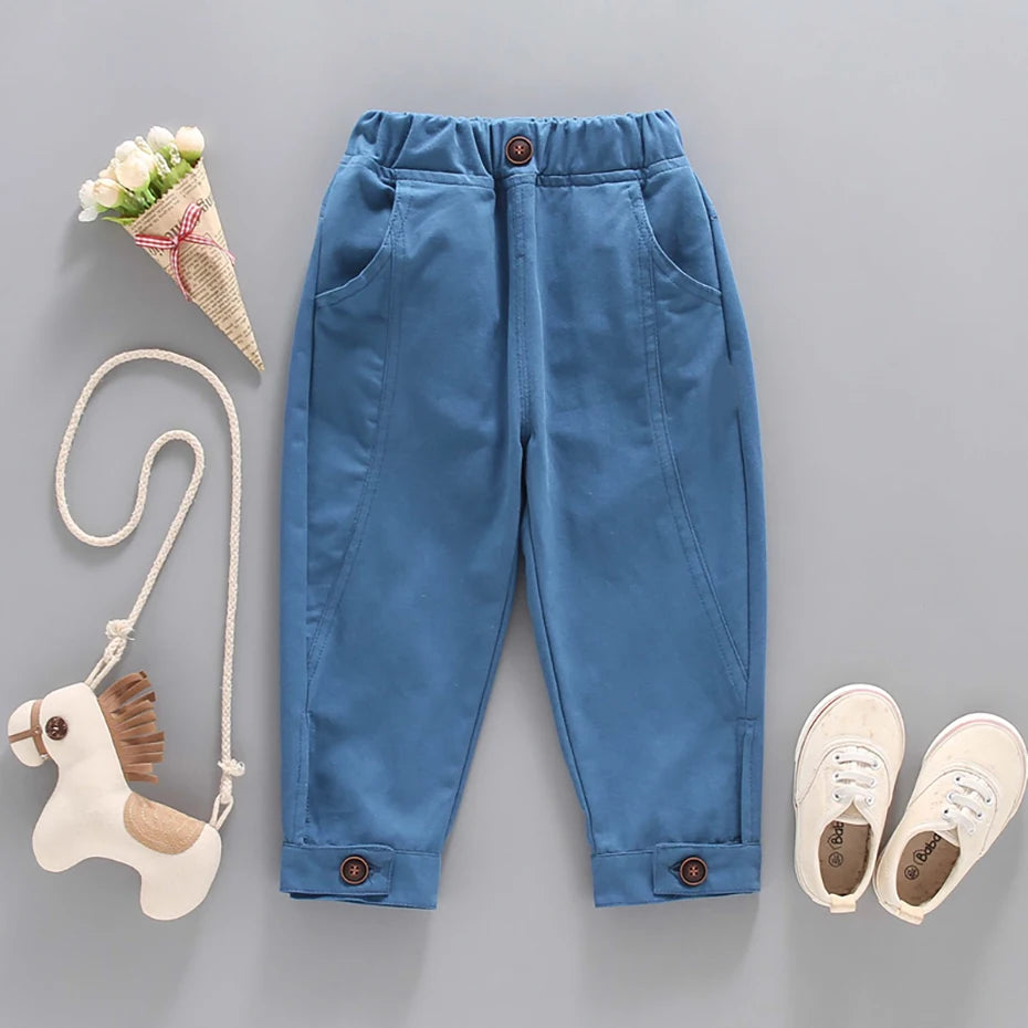 Solid Color Casual Style Trousers For Little Girls