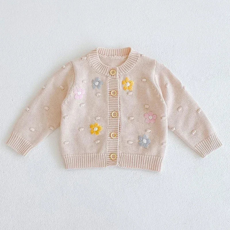 Solid Color Long Sleeve Infant Girls Knitted Cardigans childrensterritory