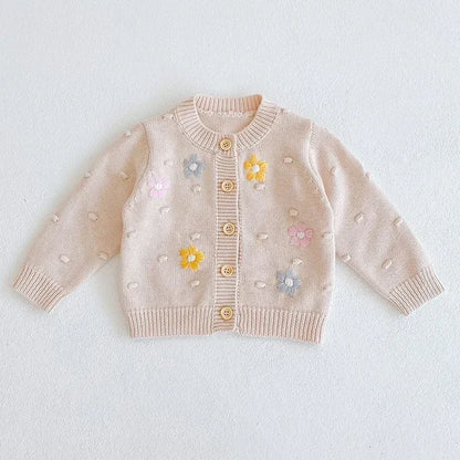 Solid Color Long Sleeve Infant Girls Knitted Cardigans childrensterritory