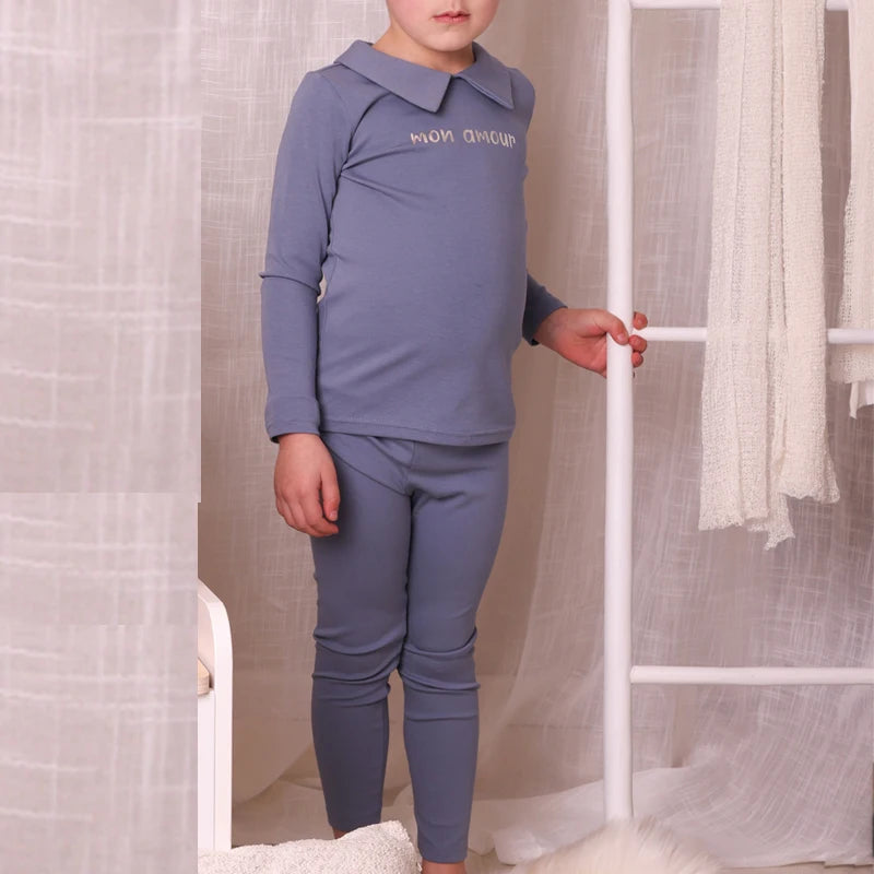 Soft Letter Print Cotton Pajamas for Baby/Kids Unisex childrensterritory