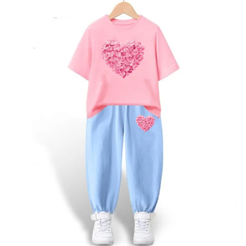 2pcs Kids Girls Cute Cartoon Print T-shirts + Pants Summer Outfit childrensterritory
