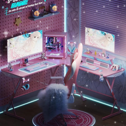 Gamer Desk with Headphone Hook, Cup Holder, and Monitor Stand childrensterritory