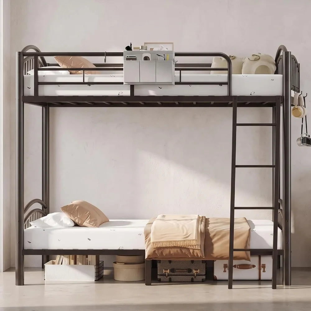 Convertible Metal Bunk Bed Frame with Removable Ladder &amp; Guard Rail