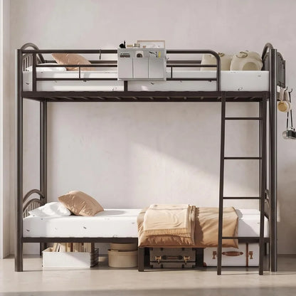 Convertible Metal Bunk Bed Frame with Removable Ladder &amp; Guard Rail