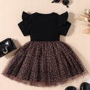 Little Girls Leopard Printed Ruffled Bowknot Party Dress childrensterritory