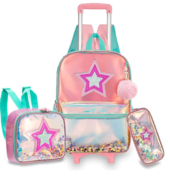 Cartoon Letter Print 16-Inch 3-Piece Set of Kids School Trolley Backpack childrensterritory
