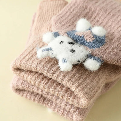 Cartoon Bunny Warm Half Finger Flip Gloves for Kids childrensterritory