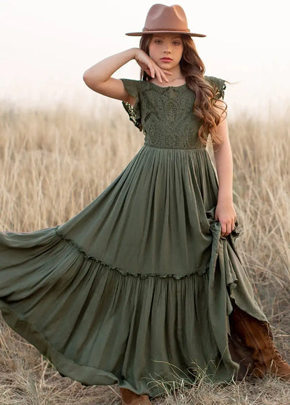 Kids Girls Lace Design Bohemia Long Dresses childrensterritory
