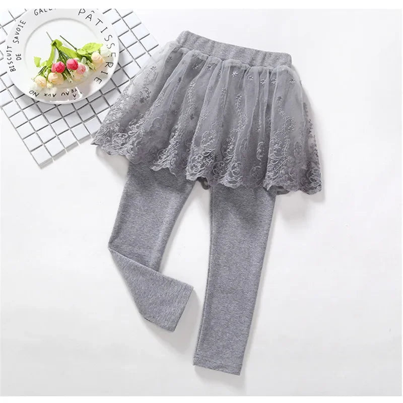 Kids Girls Lace Design Slim Skirt Trousers