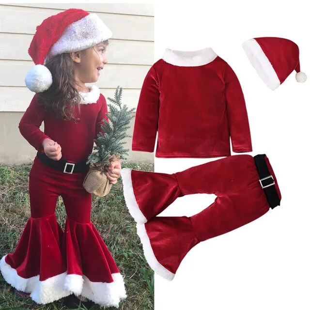 Kids Red Santa Claus Party Dress Set for Christmas childrensterritory