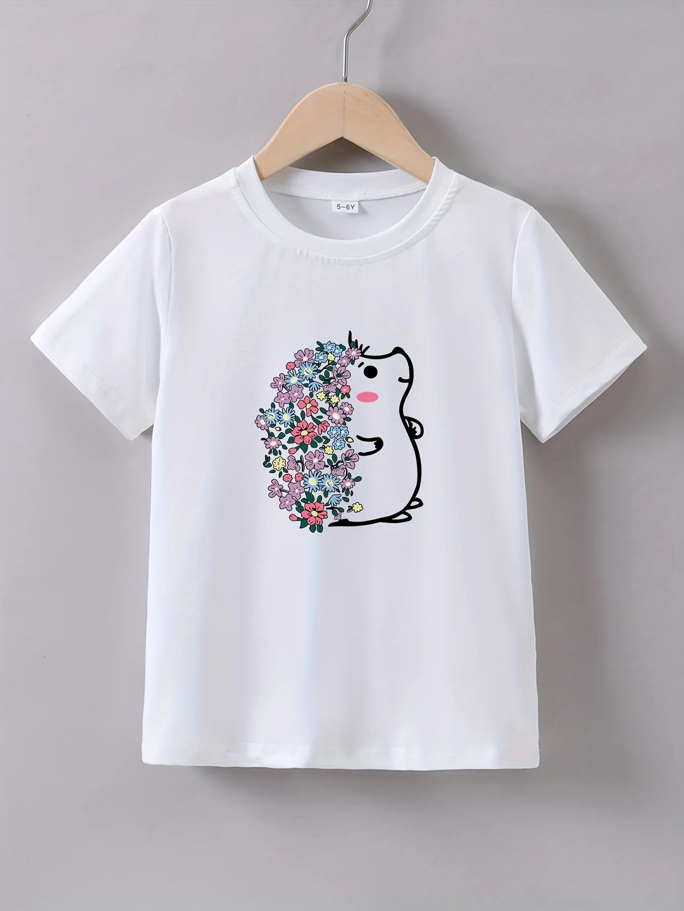 Short Sleeves Crew Neck Flower Printed T-Shirts For Girls childrensterritory