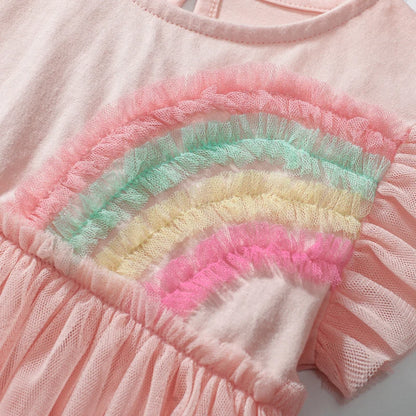 Short-Sleeves Rainbow Print Summer Dresses for Girls childrensterritory