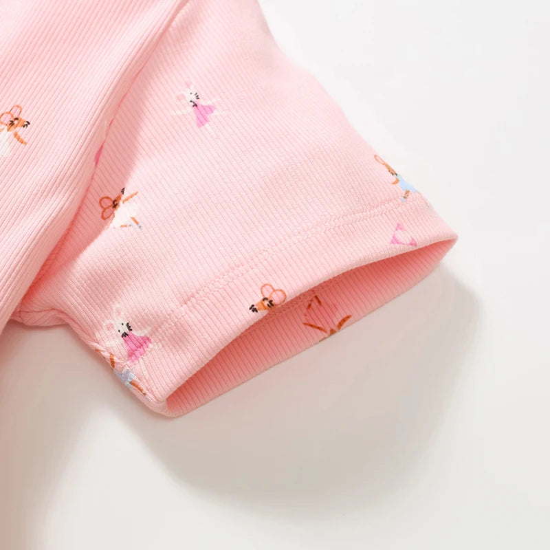 Girls Pink Cartoon Print Summer Princess Dresses