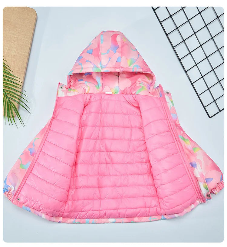 Girls Camouflage Design Down Cotton Hooded Jackets childrensterritory