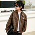 Stylish Kids Boys Girls Solid Color Leather Jackets childrensterritory