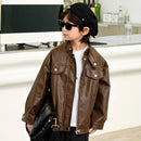 Stylish Kids Boys Girls Solid Color Leather Jackets childrensterritory