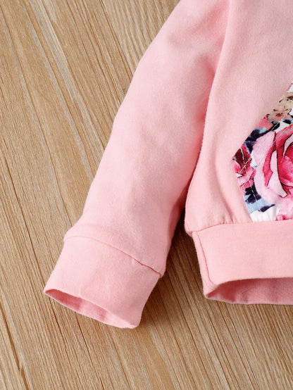 Newborn Baby Girl 3pcs Warm Floral Hooded Outfit Set