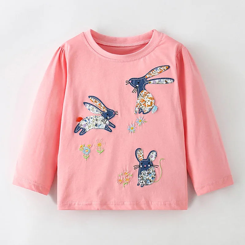 Full-Sleeve Cartoon Design Cotton T-Shirts For Girls