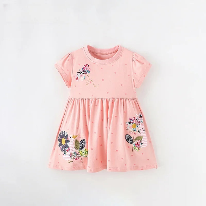 Kids Girls Cartoon Print Cotton Summer A-LINE Dresses