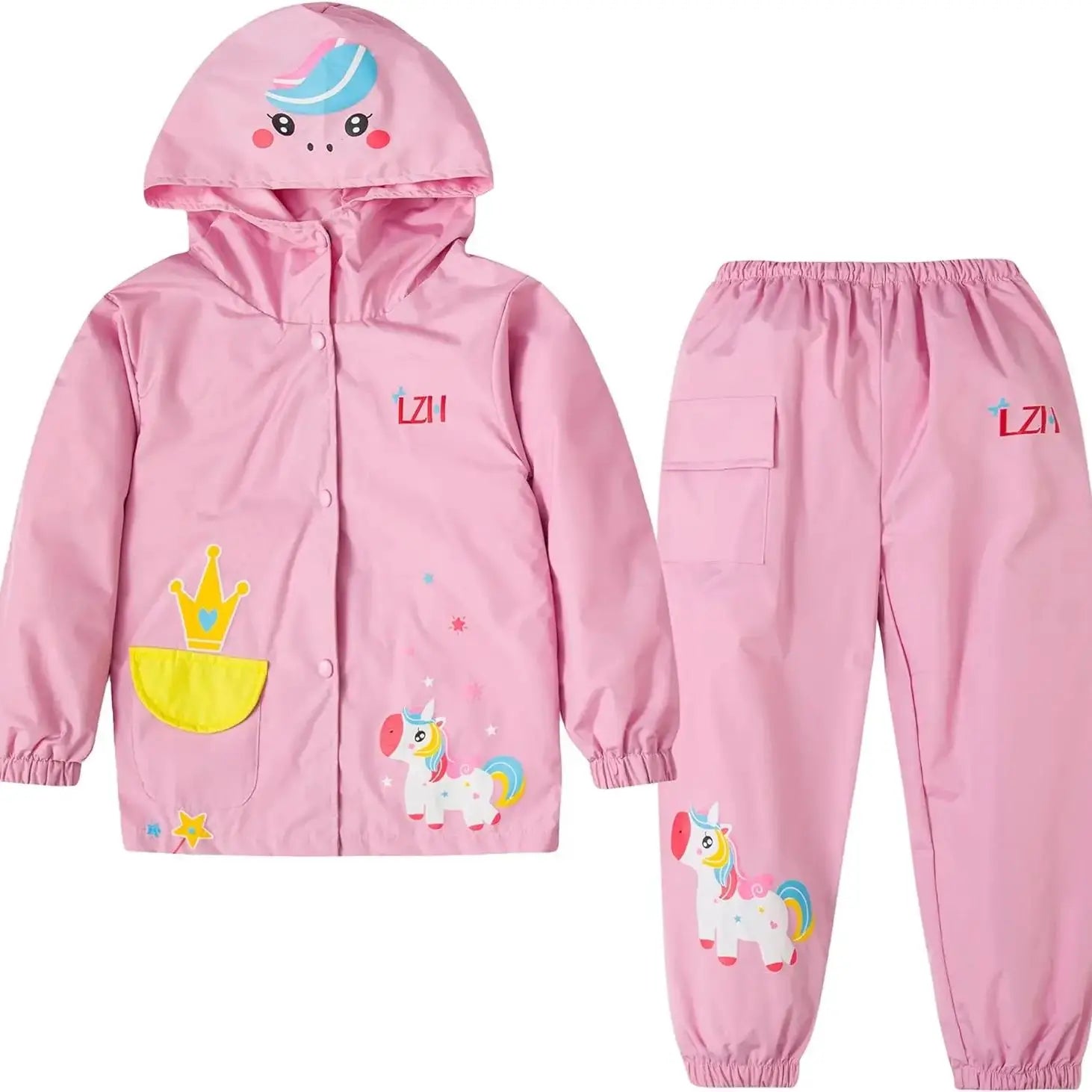 Kids' Long-Sleeved Cartoon Print Waterproof Clothing Set