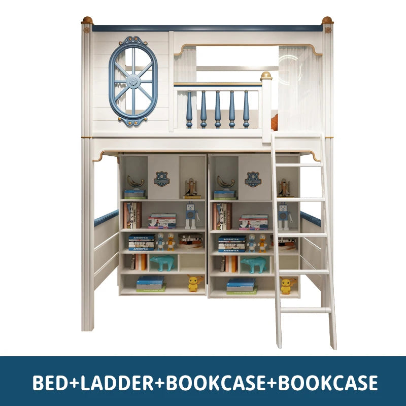Kids Modren Bunk Bed with Bookcase and Wardrobe childrensterritory