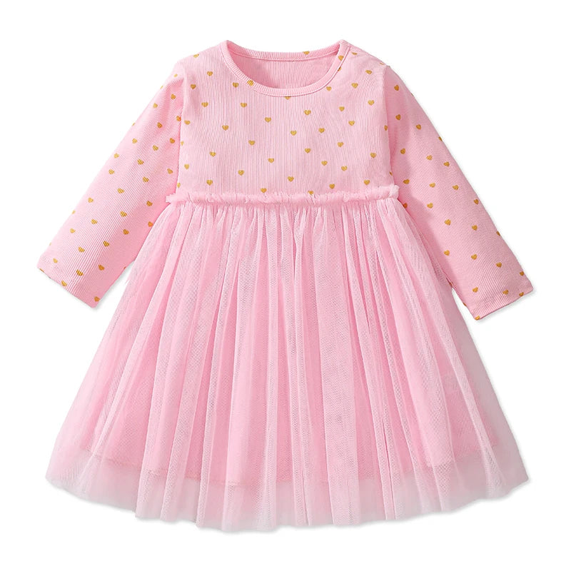 Kids Girls Heart Print Cute Casual Mesh Dress childrensterritory