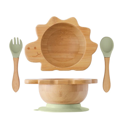 Baby Wooden Tableware Set with Silicone Suction Handle childrensterritory