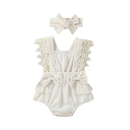 Baby Girl Cotton Linen Bow-knot Sleeveless Romper