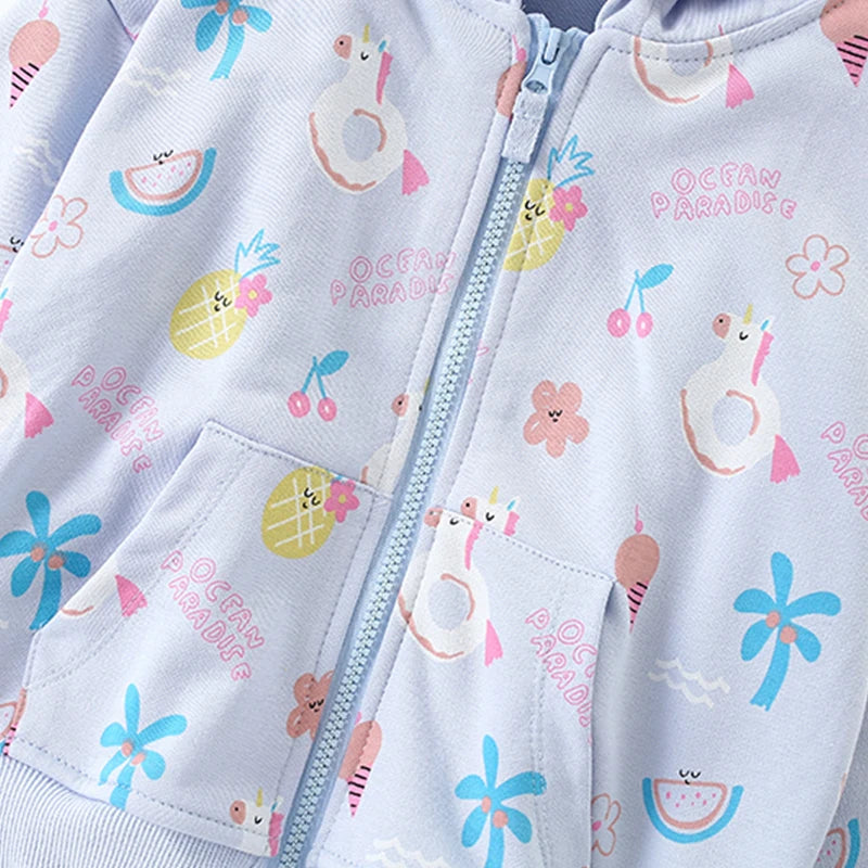 Cartoon Print Hooded Kids Cotton Sweatshirts