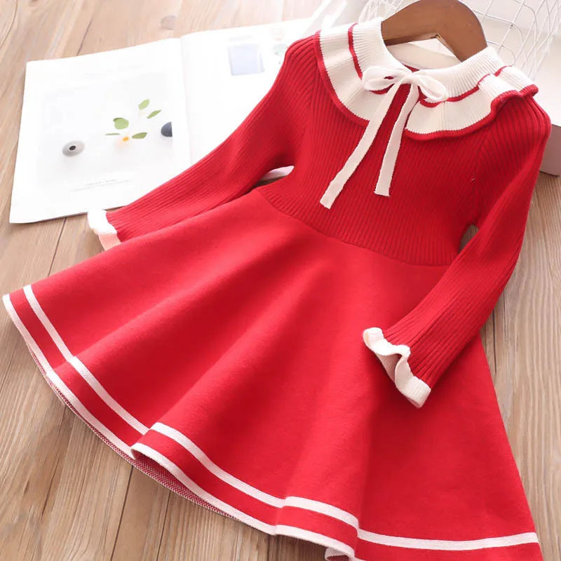 Kids Girls Pleated Knitted Warm Sweater Dresses childrensterritory