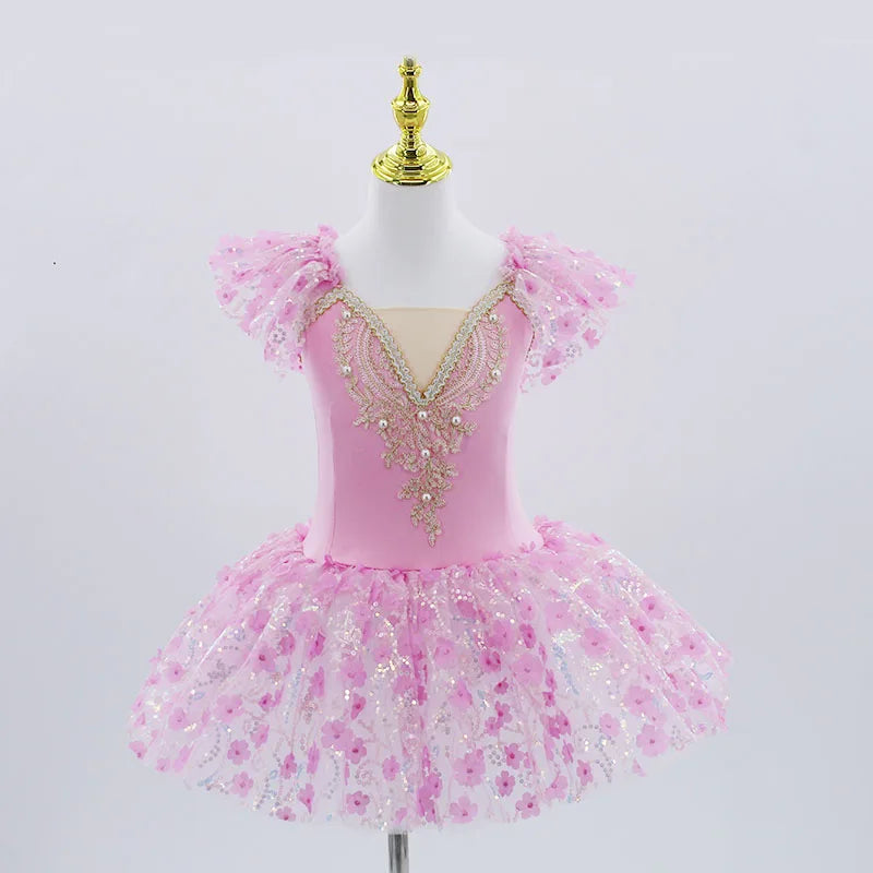 Modern Sequined Flower Tutu Ballet Dresses For Girls