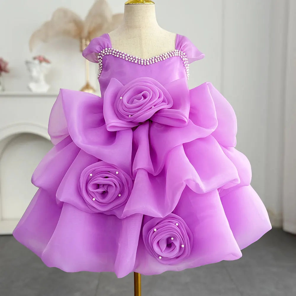 Pearls Design High-End Little Girls Fluffy Princess Party Dresses