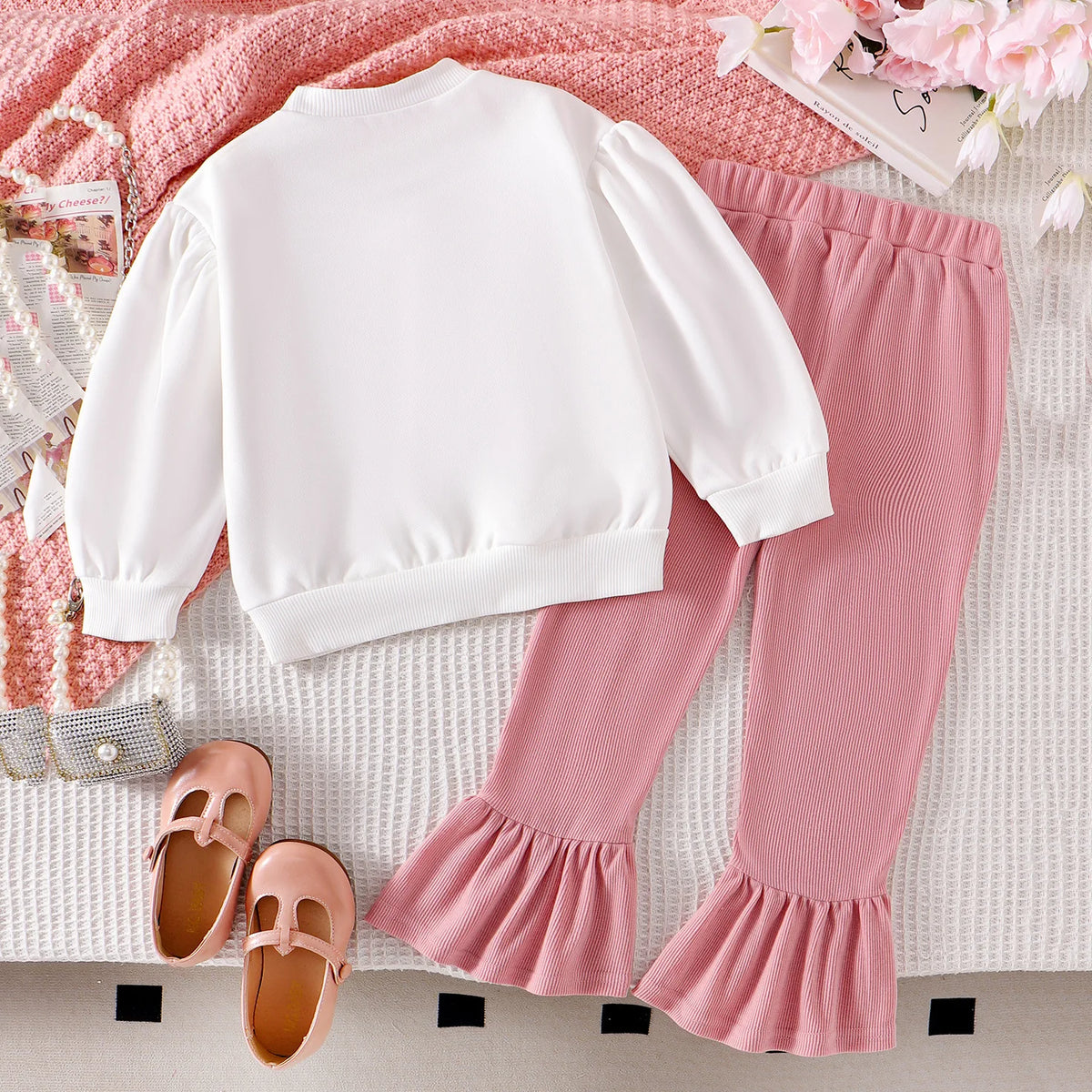 Kids Girl Floral Sweatshirt Top and Pants Set for Autumn