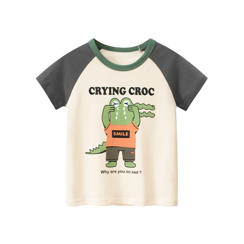 Cartoon Letter Printed Kids Boys Girls Loose Summer Cotton Top childrensterritory