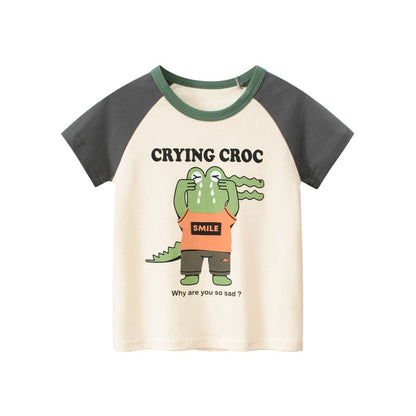 Cartoon Letter Printed Kids Boys Girls Loose Summer Cotton Top childrensterritory