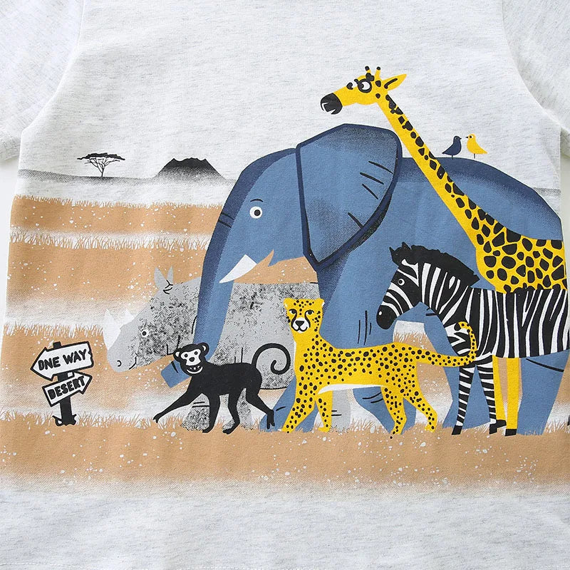 Kids Boys Cartoon Vehicles Print Cotton T-shirts for Summer