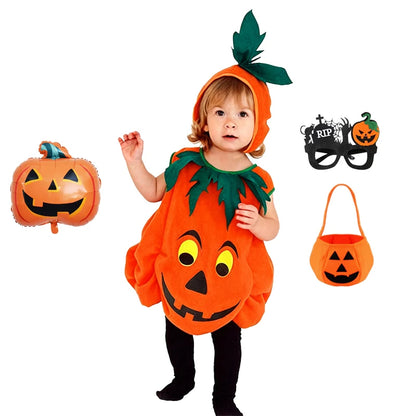 Kids Girls Fancy Cosplay Dresses for Halloween with Pumpkin Bag