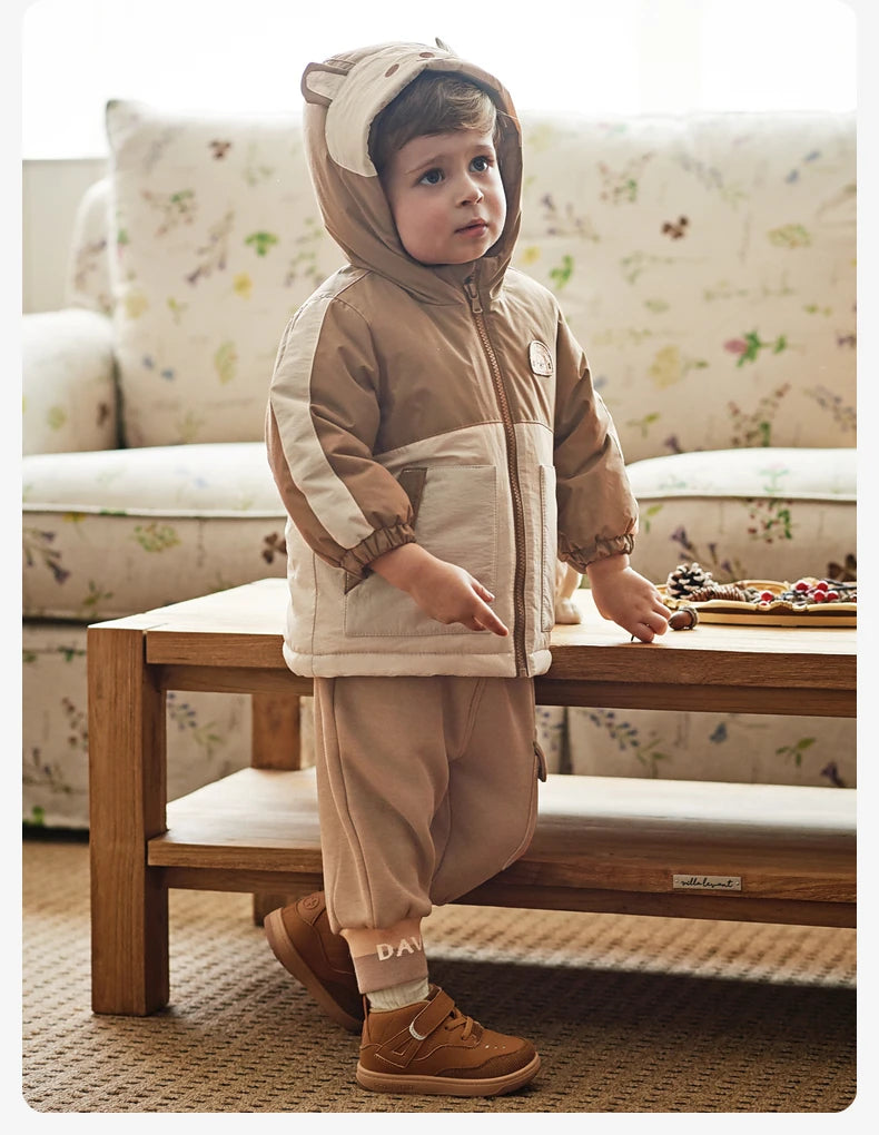Kids Girls Boys Cartoon Design Hooded Warm Fleece Overcoat childrensterritory