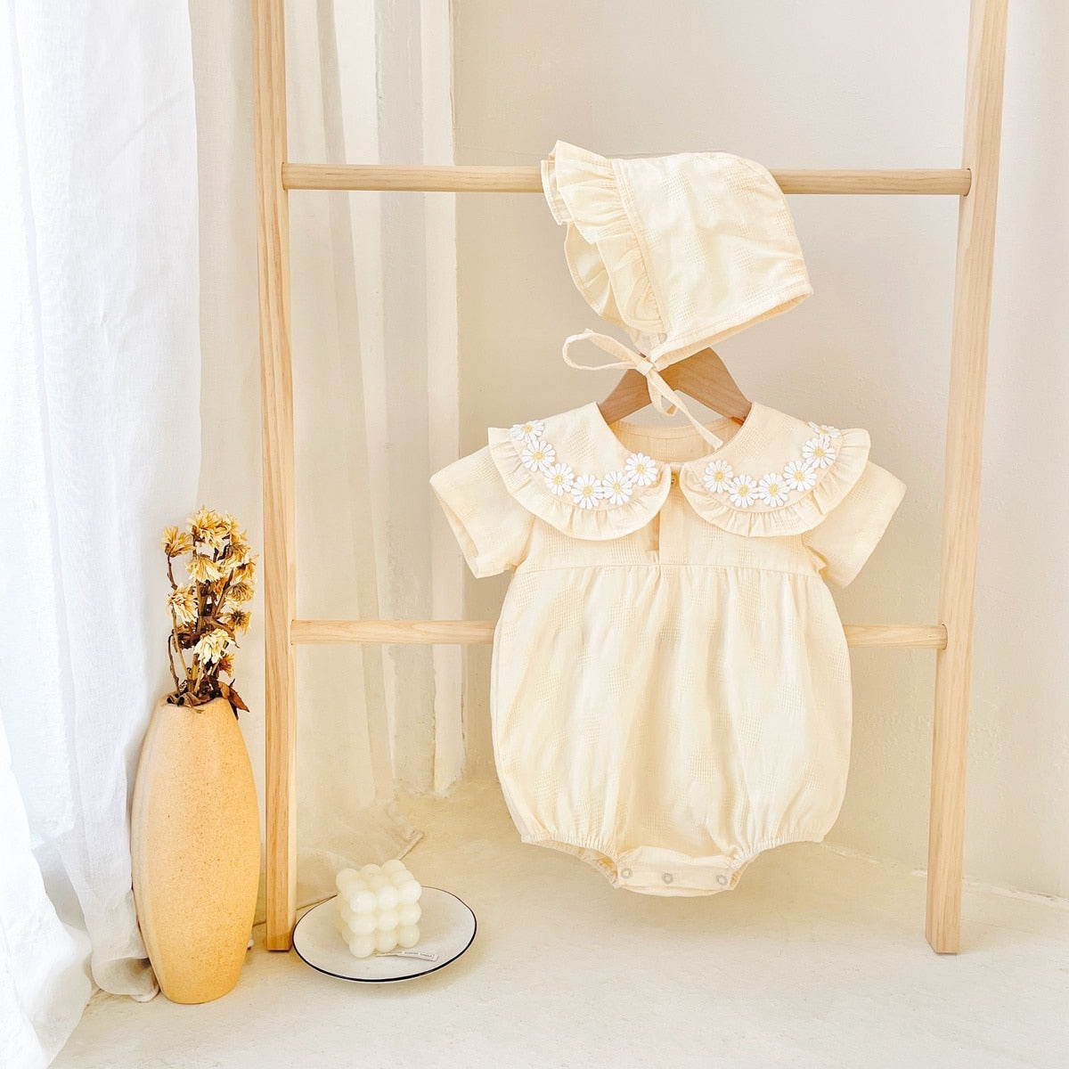 Baby Girls Floral Princess Cotton Bodysuits with Hat childrensterritory