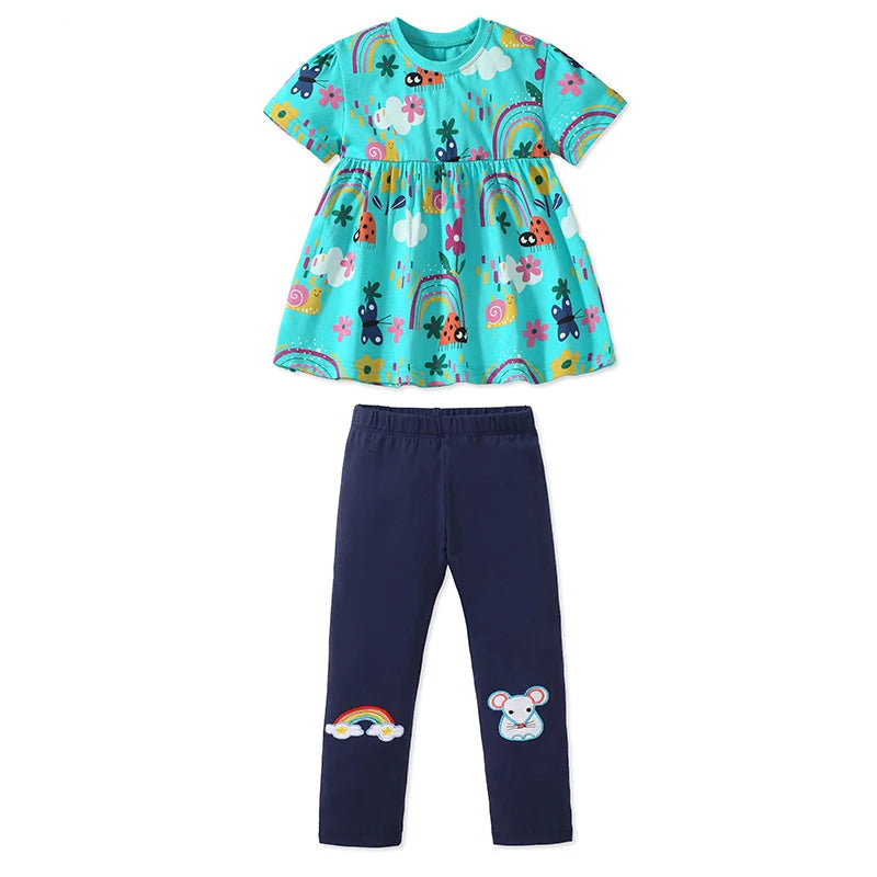 Kids Girls Cartoon Rainbow Design Cotton Clothing Sets childrensterritory