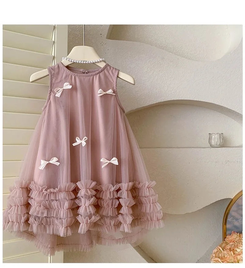 Kids Girls 3D Bow Decorative Summer Princess Dress