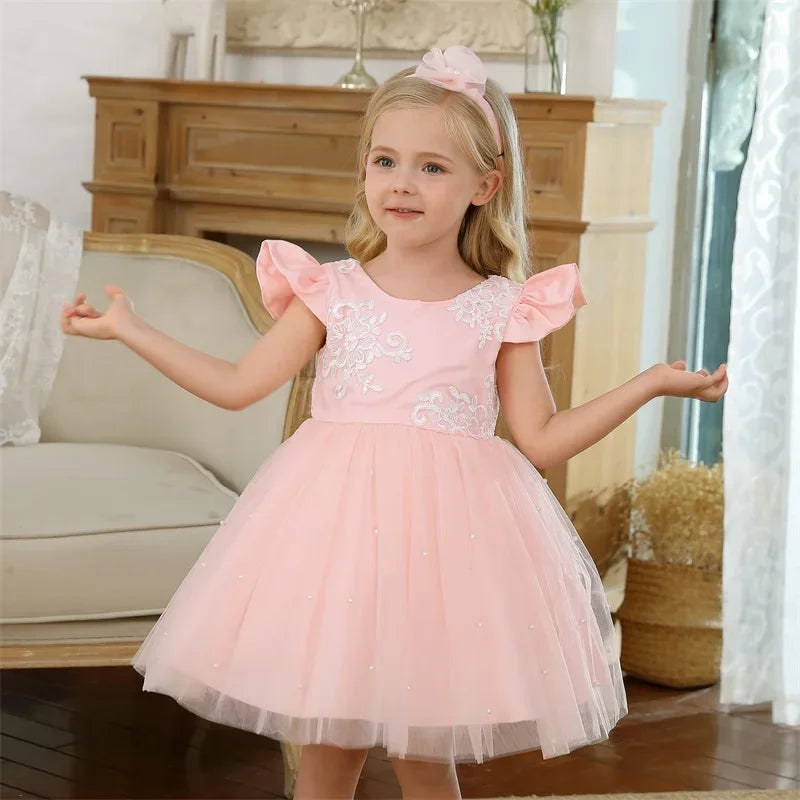 Baby/Kids Girls Lace Pearls Princess Party Dress